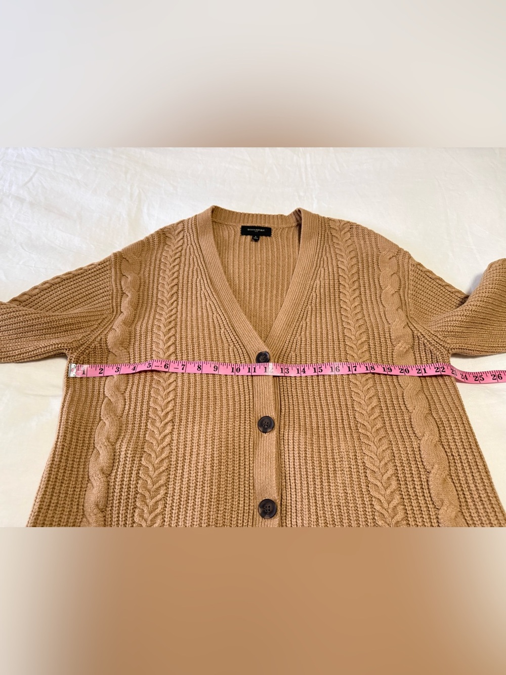 Banana Republic | Women’s Large | Camel Chunky Cable Knit Sweater Cardigan - Picture 6 of 11